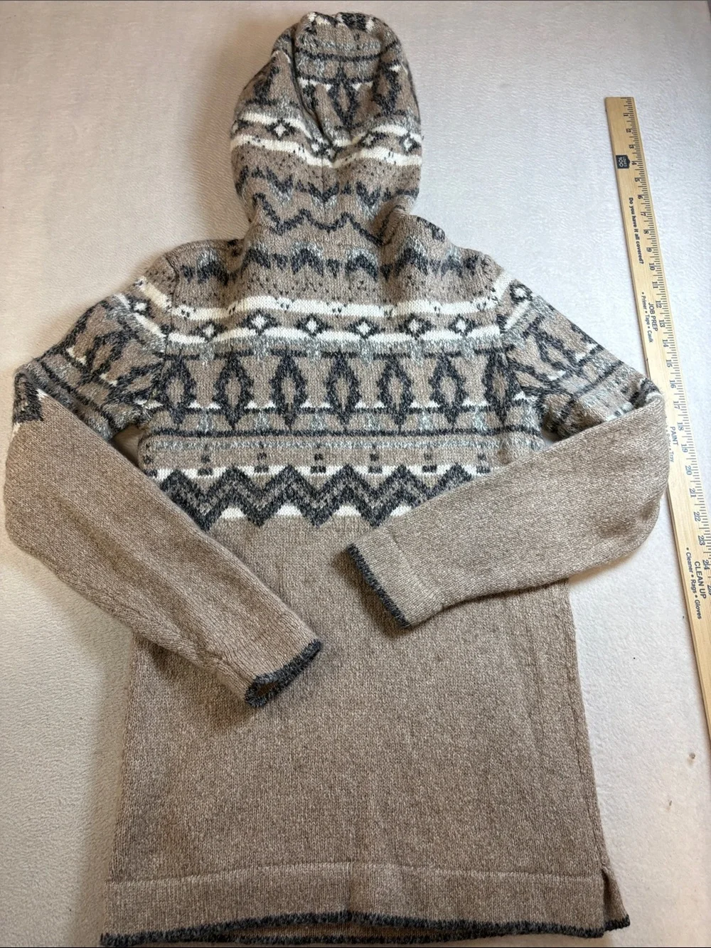 American Eagle Outfitters Taupe Hooded Fair Isle Sweater
